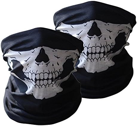 Auskio Skull Face Mask, Motorbike Balaclava Mask Tube Mask 2 Pack Stretchable Windproof Skull Face Mask for Motorcycle, Ski, Cycling, Snowboard, Costume Soft Material No Chemicals and Smell for Kids and Adults