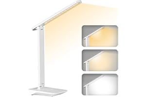 Diboniur Lampe de Bureau LED, Sans Fil Avec 2400mAh Batterie, 3 Modes de Températures & Luminosité Réglable 15 à 100%, Pliable, Contrôle Tactile, Protection des Yeux, pour Chevet, Bureau, Enfants