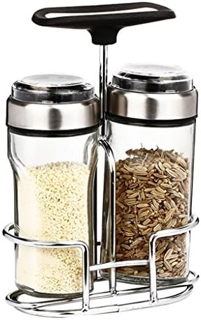 DFHHG® Dining Table Glass Condiment Bottles Set Kitchen Salt Pepper Spice Jar Barbecue Strap Box Two Pieces Storage