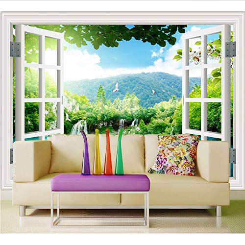 Mkkwp Mural De La Pared De La Foto Del Papel De La Pared Del Paisaje Verde De La Ventana 3D Para El Mural De   Encargo De La Sala De Estar Tv Para Las Paredes 3D Del Dormitorio-200Cmx140Cm