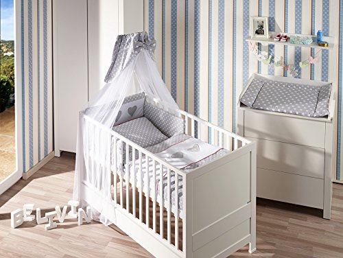 Belivin - Belivin® Baby & Juniorbett Milano inkl. Bettwäsche komplett Set - 140x70cm, 02 Kollektion silber Herzchen