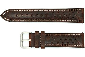 AIMVALUE Rally Racing skórzany pasek do zegarka brązowe białe szwy 18 mm 19 mm 20 mm 21 mm 22 mm perforowany vintage męski wyściełany
