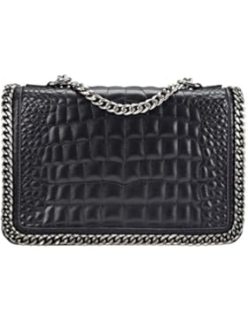 CRAZYCHIC - Damen Krokodil Umhängetasche - Gesteppte Kroko Klappe - Gepolstert Leder imitat – Clutch - Schwarz...