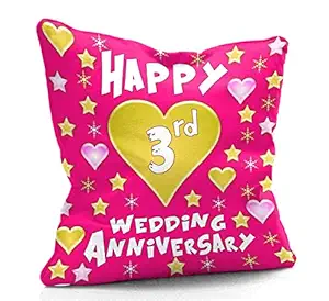 DreamVio Happy 3rd Anniversary Cushion,Pillow for Gifting on Birthday's & Wedding to Couple,Husband, Wife, Friends Color : Light Pink (12 x 12 inch)