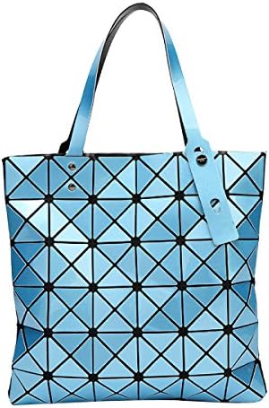 Women Hologram Geometric Split Joint Plaid Shoulder Handbag,Skyblue-OneSize