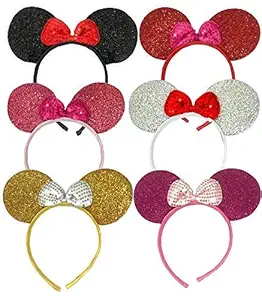 FAVELA Kids Caroon Minnie Mouse Glitter Ear Bows Headbands/Hairband for Kids Baby Girls Party Hair Band Accessories Minnie Hairband for Girls Adults Bow Hair Band Theme Birthday Party (Set 0f 3)