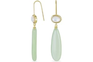 BLING JEWELRY Boucles D'Oreilles Géométriques Uniques Forme De Goutte D'Eau En Quartz Naturel Labradorite New Jade Serpentine Boucles D'Oreilles Pendantes En Forme D'Hameçon Pour Femmes En Plaqué Or Rose Et Argent