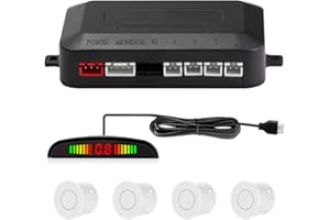 CUQI Asistente de aparcamiento con 4 sensores de aparcamiento delanteros traseros con indicador LED de zumbador (4 sensores, color blanco)