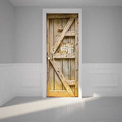LianLe Türtapete selbstklebend Fototapete Tür Poster Türfolie (A: Gelbe Holztür) - 2