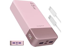 JUOVI Batterie Externe Rapide, Batterie Externe 45w, Power Bank 20000mah, Batterie Externe USB C Charge, PD et QC Charge 4-Ports, avec Affichage LED pour Laptop, Samsung iPhone 16 15 Pro (Rose)
