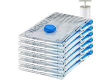 Amazon Basics Paquete de 6 bolsas de vacío para almacenamiento de ropa, incluyen bomba manual de vacío, con cremallera, tamaño extragrande,Jumbo, Transparente