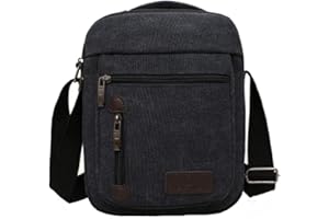 ANPTER Bandoleras de Lona para Hombre, Mariconeras Crossbody Unisex Shoulder Bag Teléfono Cartera Monedero Bolso Mensajero Correa Ajustable para deportes, Trabajo, Casual, Viajes(Negro