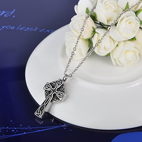 HOUSWEETY-Cremation-Jewellery-Stainless-Steel-Celtic-Cross-Urn-Pendant-Necklace-Memorial-Ash-Keepsake
