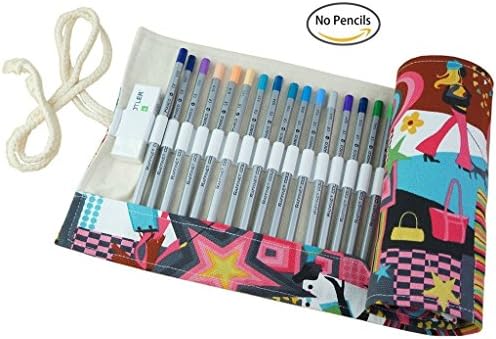 CreooGo New Design Colorful Pencil Wrap Roll Up Case Pouch Organizer Holds for Colored Pencils (72 loops, Pretty Women)