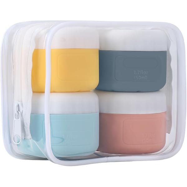 4 Pots Silicone Voyage 50 Ml - Récipients étanches Pour Crèmes Et Maquillage - Coloris Assortis