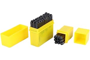 SHEENS Set di punzoni in acciaio al carbonio 36 pezzi, kit di strumenti per timbri in metallo con punzonatura a lettere alfabetiche da 4 mm con kit di timbri in metallo con Include 9