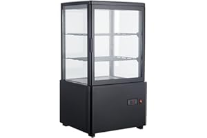 RISTOATTREZZATURE - Frigo vetrina bibite pasticceria refrigerata 4 lati in vetro nera 58 lt +2 +10 °C 44,7x40x81,9h cm
