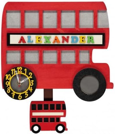 Little Timbers - Personalised London Bus Swinging MIni Bus Pendulum Clock - Handmade in Britain