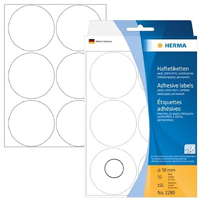 Herma 2280 Étiquettes universelles diamètre 50 mm 192 pièces Blanc