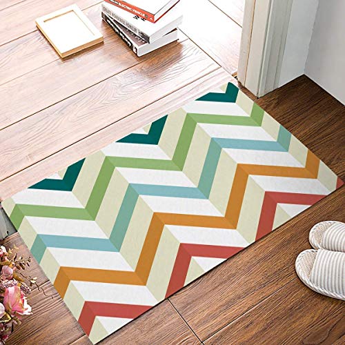 rwwrewre Colorful Chevron Door Mats Kitchen Floor Bath Entrance Rug Mat Absorbent Indoor Bathroom Decor Rubber Non Slip Unique Doormat