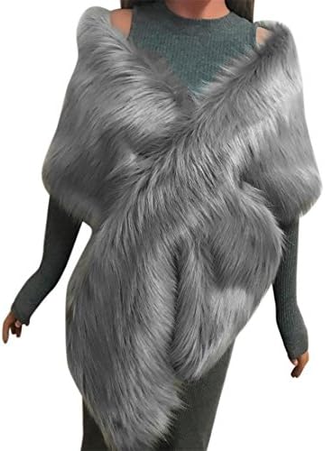 Faux Fox Fur Shrug Scarf For Ladies ,Moonuy Womens Girl Beauty Long Shawl Stole Wrap Fashion Casual Solid Elegant Autumn Winter Shrug Scarf Bridal Wedding Cape Business Fanon (Dark Gray)