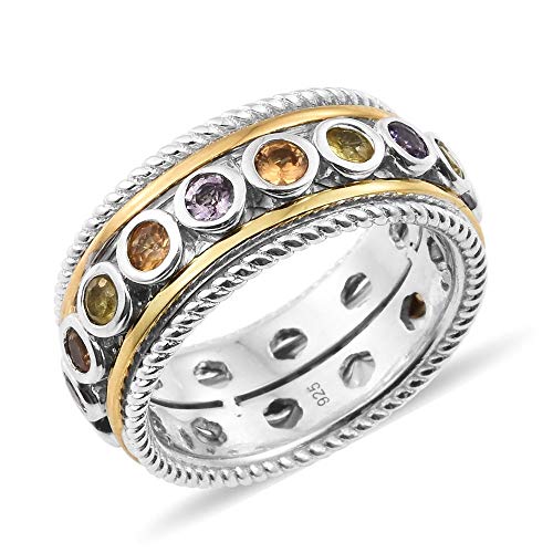 TJC Platinum and Yellow Gold Plated Sterling Silver Multi Colour Sapphire Band Ring for Women