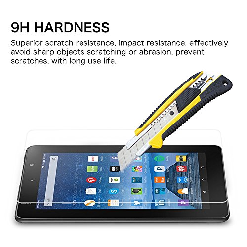 Fintie Folie Panzerglas für Amazon Fire 7 Zoll (2015 Modell) – [9H Härtegrad] Premium HD klar [stark kratzfest] Hartglas Panzerglas Displayschutzfolie Glasfolie Tempered Glass Screen Protector - 7
