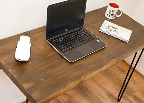 Retro Vintage Rustic Industrial Solid Wood Desk - Metal Hairpin Legs, Dark Wood
