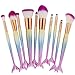 NEEDOON 10Pcs Mermaid Makeup Brushes Premium Makeup Brush Set Synthetic Kabuki Cosmetics Foundation Blending Blush Eyeliner Face Powder Brush Makeup Brush Kit