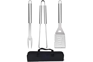 QH7 3PCS Edelstahl Grillbesteck-Set, Professionelle Grill Bestecksets in Tragetasche BBQ Grillwerkzeug Grillset