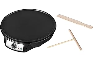 Team Kalorik Crêpière avec diamètre 30 cm, Répartiteur à Pâte et Spatule en Bois Inclus, Fonte d’aluminium, 1000 W, Noir, TKG CRM 1001 NYC