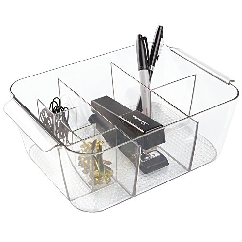 mDesign Schreibtisch Organizer - Farbe: Durchsichtig - Sortierbox mit 8 verschieden großen Fächern und integrierten Griffen – Praktisches Schreibtisch Ordnungssystem für einen aufgeräumten Arbeitsplatz