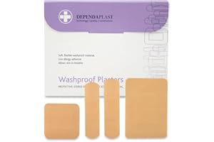 Dependaplast Washproof Plasters Assorted, Flexible PU Plastic Film, Secure Adhesive, Breathable, Waterproof - Box of 100