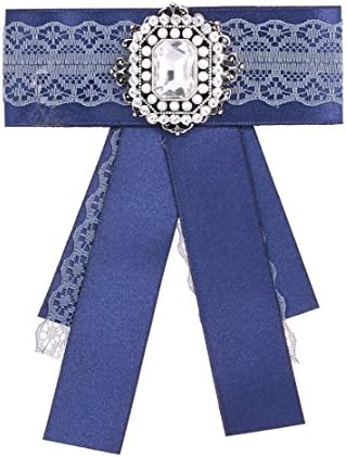 TREEND24 Stripe Women's Blouse Gothic Baroque Mounted Magnetic Brooch Cosplay Lace Satin Pompous Sissi Unisex Pin Brooch Vintage Classic Coco Blue Textile Wellington Brooch Riboon