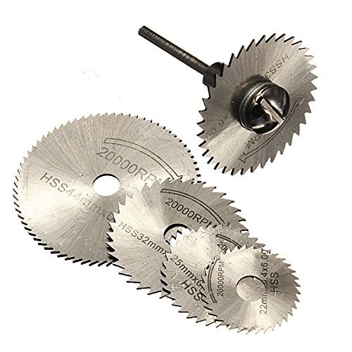 Fortag 6 tlg Sägeblatt-Set Kreissägeblatt Set Kreissägeblatter HSS Säge Dremel Drehwerkzeug Handkreissägen für Dremel Weichmetall Holz Kunststoff mit Verlängerungsstange (3.175mm) 22mm-44mm - 5