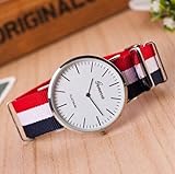 Uhr mit Nylonarmband, rot-blau gestreift