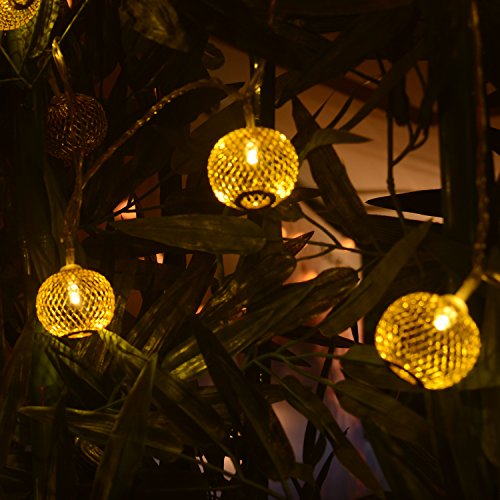 Samoleus 9,5 M 50 LED 8 Modi Mesh Ball String Lights LED Weihnachtsbeleuchtung Lichterketten, goldene Laterne für Party, Hochzeit, Urlaub, Fenster, Home Dekoration Beleuchtung (Große Laterne-Warmweiß) - 4