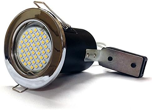 10 x Polished Chrome Fire Rated Downlights with 4 Watt GU10 LED Bulbs / Spotlights in Warm White, Complete Energy Saving LED Downlighters / Ceiling Lights (Includes GU10 4W LED Bulbs with 48 x 3528 SMD Chips in Warm White, 3000k)