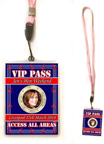 Personalised SAILOR Theme PINK LANYARD + Badge with Photo Hen Night Nautical Fancy Dress Party