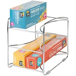 mDesign Petit Meuble de Rangement Cuisine ? Rangement Cuisine avec 3 tablettes ? étagère Cuisine Pratique en métal chromé ? pour Papier Aluminium, Film Alimentaire, etc. ? argenté
