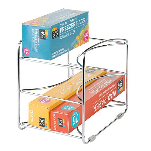 mDesign Petit Meuble de Rangement Cuisine ? Rangement Cuisine avec 3 tablettes ? étagère Cuisine Pratique en métal chromé ? pour Papier Aluminium, Film Alimentaire, etc. ? argenté