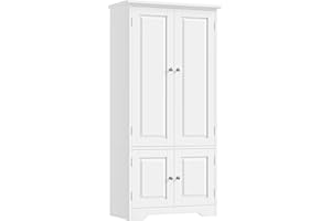 ‎FOREHILL FOREHILL Mehrzweckschrank weiß Wohnzimmerschrank Küchenschrank Hochschrank mit 4 Türen und Verstellbarer Ablage 58x31,5x123cm