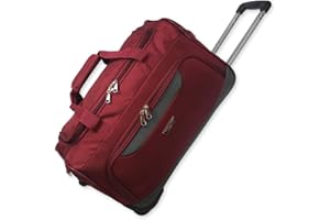ROCKLANDS LONDON Lightweight Luggage Wheeled Trolley Holdall Suitcase Duffle Bag Rolling Hold Travel Bag AR306 (Small - 20" (H52xW32xD30 cm), Burgundy)
