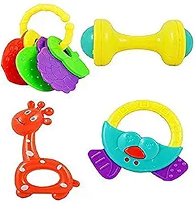 Enorme Colourful Non Toxic Lovely Attractive Set of 4 Pcs Rattles and Teether for Babies, Toddlers, Infants & Children Rattles Rattle Toys for Infants