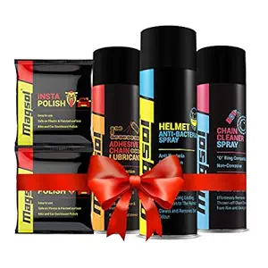 Magsol Bike Care Kit - Insta Polish(2Q), Chain Cleaner 100ml(1Q), Chain Lubricant 100ml(1Q) & Helmet Anti-Bacterial Spray 150ml(1Q)