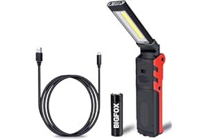 BIGFOX Linterna Taller LED Recargable 2000mAh, Lámpara de Inspección COB y LED 270° Rotate, Puede Ser Usado como Cargador Portátil, Linterna de Trabajo con Base Magnética y Gancho (Grande)