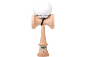 KROM Kendama POP Rubber Blanco – de madera de haya certificada – Madera de alta calidad – Para principiantes y profesionales – Pack : cuerda de repuesto + pegatinas