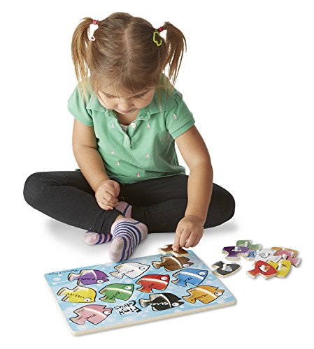 Melissa & Doug Classic Wooden Peg Puzzles (Set of 3) - Numbers, Alphabet, and Colors