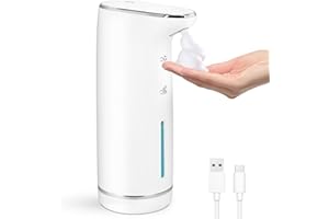 Automatyczny dozownik mydła, elektrycznym dozownikiem mydła piankowego z czujnikiem - LAOPAO dozowników mydła piankowego z ładowaniem USB, Wodoodporny IPX5 do kuchni i łazienki (Biały 320 ml)