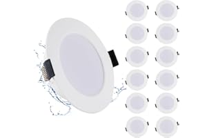 Grebeam Lot de 12 Spots LED Encastrables 5W, Spot Salle de Bain, Ultramince 25 mm, Blanc Neutre 4000k, Trous Ø75-90mm, Spot LED Extérieur Rond, 220V-240V, pour Cuisine, Salon, Chambre
